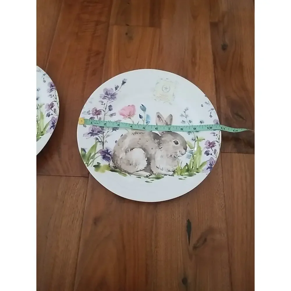 2pc Easter Rachel Ashwell the Prairie Bunny Rabbit Melamine Spring Plates 10.75